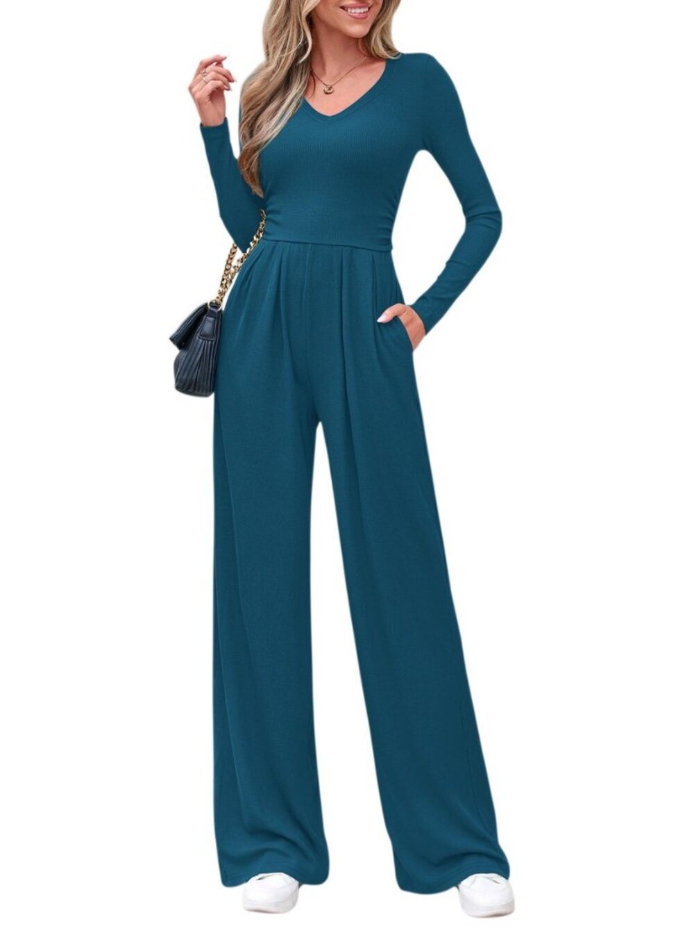 Long Sleeve Jumpsuit for Women Fall Wide Leg One Piece Romper
